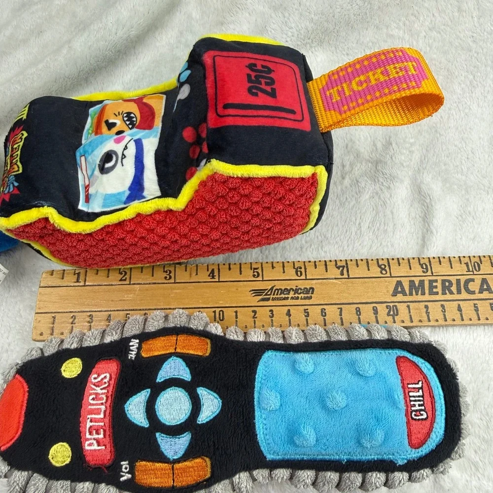 BARK Dog Toy Lot 7pc Plush Squeaker Pizza Ramen Arcade Wizard Remote Turnip